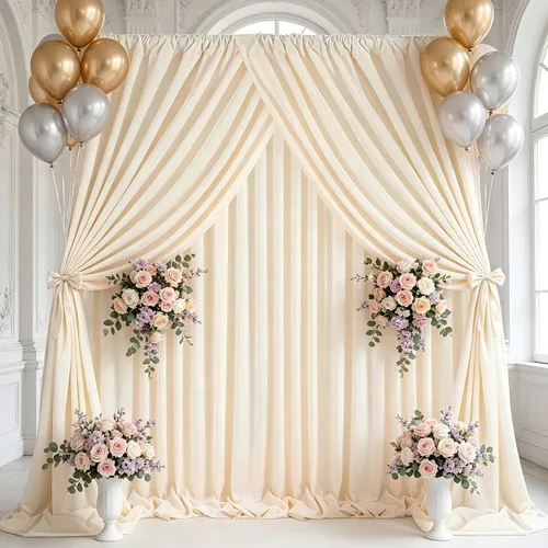 Miniatura 20 de Cortinas de Telón de Fondo Blanco de 2 Paneles 5 x 1,5 m de Poliéster, Telón de Fondo para Fotografía, Cortinas para Decoración de Fondo de Boda