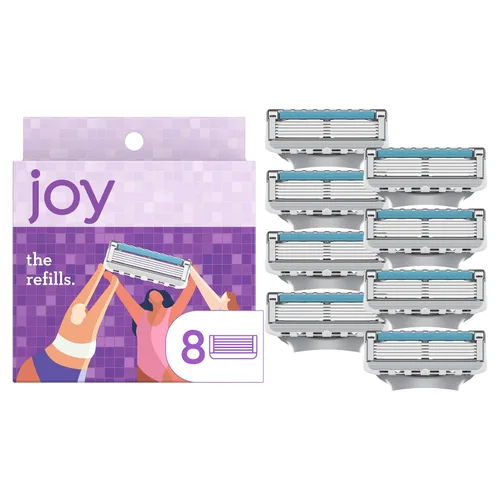joy Recambios de cuchillas de afeitar para mujer, 8 unidades, morado, Lubrastrip para ayudar a evitar la irritación de la piel