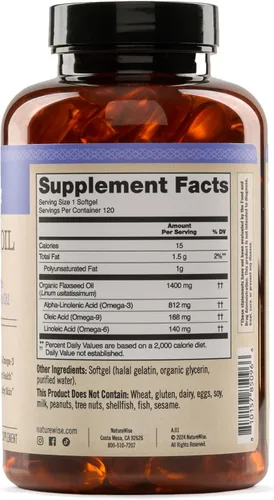 Miniatura 10 de NatureWise Aceite de linaza de 1400 mg, sin pescado, Omega 3 de alta potencia con 812 mg de ALA, suplemento Omega 3 6 9 a base de plantas, orgánico
