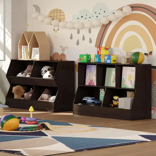 Miniatura 6 de DINZI LVJ Organizador de almacenamiento para juguetes, estantería para niños, gabinete de almacenamiento de juguetes de madera, estantería