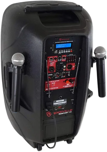 Miniatura 5 de Paquete Rockville RAM15BT: Bocina recargable activa de 15 pulgadas, 800 vatios de potencia máxima / 200 vatios RMS para DJ/PA, 2 micrófonos VHF