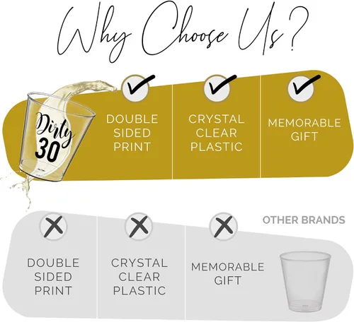 Miniatura 5 de Dirty 30 - Vasos de chupito de cumpleaños – 100 vasos de plástico desechables de 2 onzas, decoraciones de cumpleaños 30 para él o ella, regalos