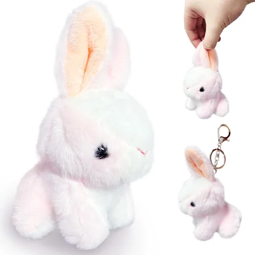 Kawaite Peluches de conejo rosa para niñas, niños y adultos, mini juguetes de peluche de animales, llaveros, lindos peluches de conejo, animales de