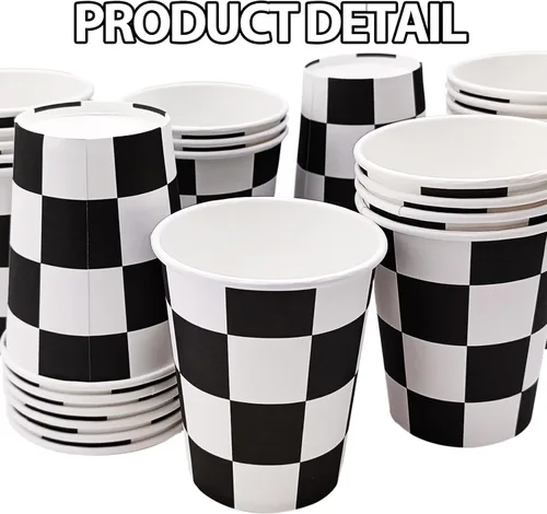 Miniatura 4 de 30 tazas de papel a cuadros para fiestas de coches de carreras en blanco y negro, para fiestas de cumpleaños temáticas de carreras