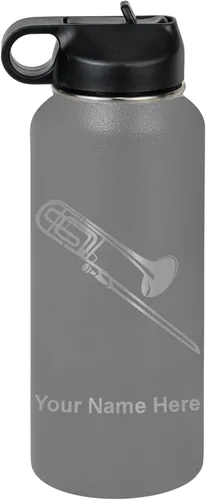 Miniatura 48 de LaserGram Botella de agua personalizada, trombón, acero inoxidable de doble pared aislada al vacío con popote superior, regalo grabado personalizado