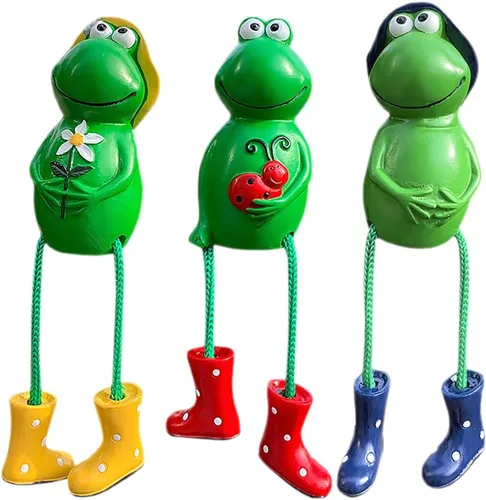 ARTIBETTER Figuras en miniatura de rana para decoración del hogar, 3 piezas, figuras de rana, estantes con patas colgantes, estatua de rana, adorno