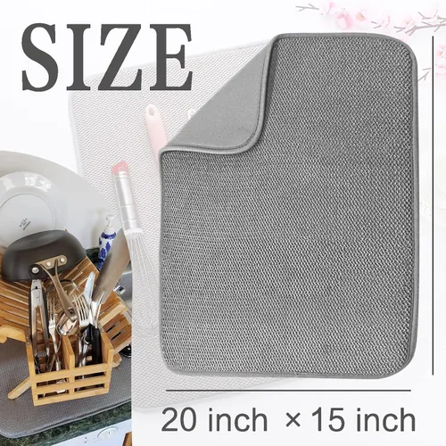 Miniatura 2 de Paquete de 2 alfombrillas de microfibra para secar platos, escurridor de platos absorbente para encimera de cocina, almohadillas de secado de platos