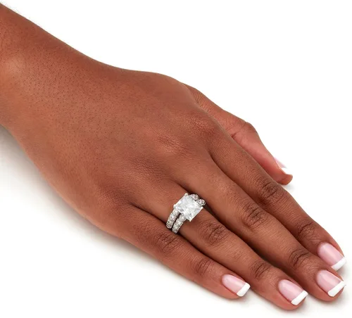 Miniatura 4 de PalmBeach Jewelry Yellow Gold-Plated or Platinum Plated Emerald Cut Cubic Zirconia Pave Bridal Ring Set