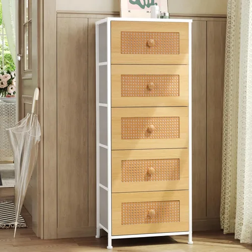 Miniatura 10 de Crestlive Products Cómoda de ratán, torre de almacenamiento alta de tela, cómoda con asas, unidad organizadora para dormitorio, pasillo, entrada