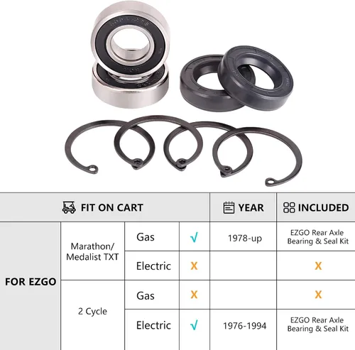 Miniatura 5 de 10L0L Kit de rodamiento y sello de eje trasero para carrito de golf EZGO TXT RXV Medalist Marathon Electric Carts 1978 UP, OEM # 611931 70181-G01