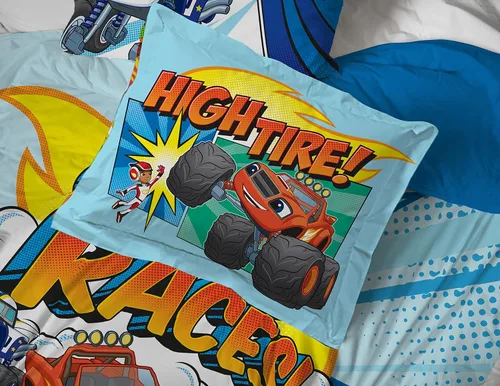 Miniatura 6 de Jay Franco Blaze and the Monster Machines Off to The Races - Juego de ropa de cama de 5 piezas tamaño individual, incluye edredón y juego de Azul