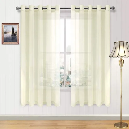 Miniatura 104 de DWCN Cortinas traslúcidas color verde frijol para sala de estar y dormitorio - Cortinas voile con aspecto de lino sintético con ojales en la parte