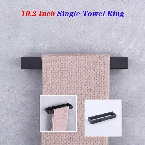 Miniatura 2 de GERZWY - Toallero moderno de acero inoxidable SUS304, color negro, colgador de toallas, anillo para toallas para baño, montaje en pared