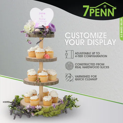 Miniatura 3 de 7Penn Soporte de madera para cupcakes, juego de mesa de postre rústico – 4 niveles para decoración de pasteles, cupcakes, galletas, manualidades