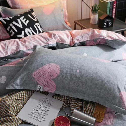 Miniatura 6 de Koudi Juego de funda de edredón para niños y niñas, tamaño Queen, color rosa/gris, reversible, de microfibra suave, con corazón dulce y rosa