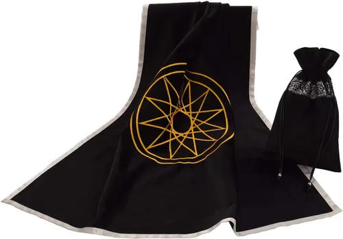 BLESSUME Mantel de cartas de tarot de altar con bolsa de tarot adivinación Wicca Velvet (negro 3)