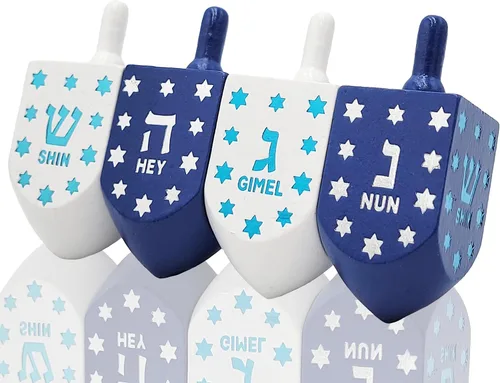 Miniatura 8 de The Dreidel Company Dreidels de Hanukkah de madera pintada a mano, extra grande, paquete de 10 diseños retro Dreidel 2-Multicolor