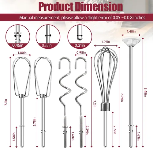 Miniatura 3 de Accesorios de batidor para batidora de mano para Kitchenaid, batidor, ganchos para amasar y varilla para mezclar líquidos, accesorios de acero