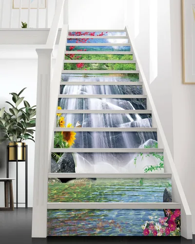 Miniatura 12 de FLFK Calcomanías para escaleras - Adhesivos para escaleras tipo pela y pega, Calcomanías para elevadores de escalera estilo cascada autoadhesivas