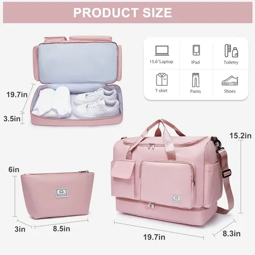 Miniatura 248 de Pequeña bolsa de gimnasio para mujer, bolsa de viaje con compartimento para zapatos