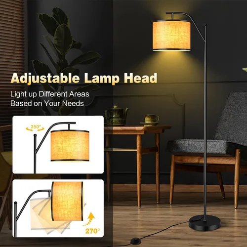 Miniatura 4 de Tangkula Lámpara de pie para sala de estar, lámpara de poste alto de mediados de siglo con pantalla colgante de arco, interruptor de pie y base