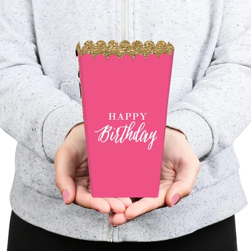 Miniatura 5 de Big Dot of Happiness Chic Happy Birthday - Cajas de palomitas de maíz para fiesta de cumpleaños, color rosa, negro y dorado, juego de 12