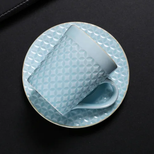 Miniatura 6 de CAPIJIONG 6.8 fl oz/6.67oz Vintage Cerámica Horno Taza de Café Set Creativo Simple Taza de Leche para Oficina Hogar Restaurante Café-Azul Esmalte