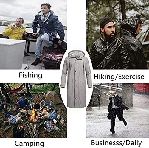 Miniatura 6 de COOFANDY Chaqueta impermeable para hombre con capucha, impermeable, ligera, activa, larga