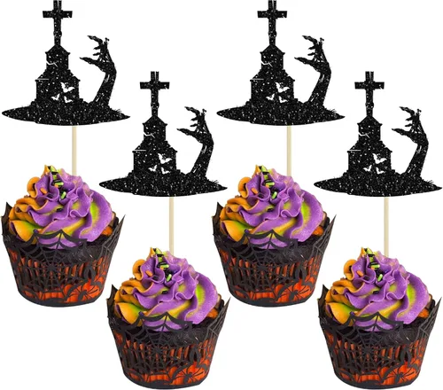 Miniatura 15 de Gyufise 1 pieza de decoración de pastel de cumpleaños con purpurina montada de terror clásico de Halloween para temática de terror sangriento