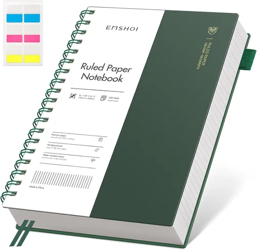 Miniatura 40 de EMSHOI Cuaderno de espiral A4, 11.2" X 8.27", diario rayado universitario, 300 páginas/150 hojas, páginas perforadas fáciles de rasgar, papel grueso