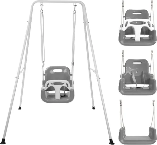 Taleco Gear Asiento de columpio para niños pequeños, juegos de columpio 3 en 1 para el patio trasero, columpio para bebé al aire libre/en Gris