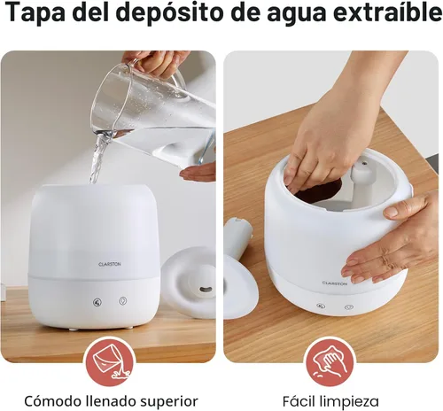 Miniatura 6 de Clarston Humidificador de niebla fría de 2 L para dormitorio con boquilla ajustable de 360°, niveles de niebla altos y bajos, ultra silencioso