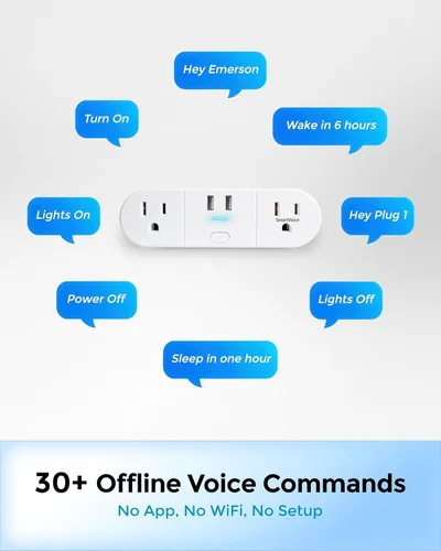 Miniatura 4 de Emerson SmartVoice - Enchufe de pared 4 en 1, tomacorriente inteligente controlado por voz con 2 salidas de CA y 2 puertos USB-A, sin WiFi, sin