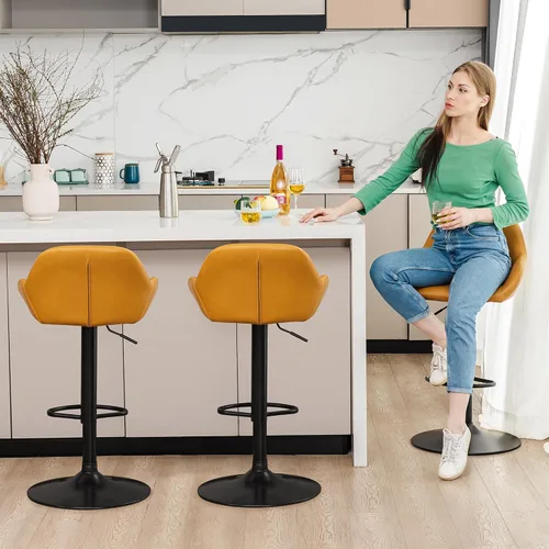 Miniatura 13 de Glitzhome Taburete de bar giratorio, taburetes de bar ajustables con soporte trasero y reposapiés, silla de bar tapizada de piel sintética