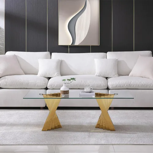 Miniatura 21 de Mesa de centro rectangular moderna de vidrio con parte superior de cristal templado negro y marco de acero inoxidable para sala de estar