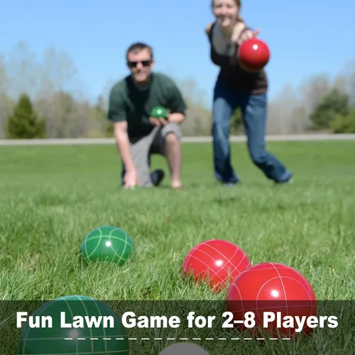 Miniatura 4 de Juego de pelotas de bocce de 100mm (3.94 pulgadas) de tamaño y peso reglamentarios con 8 pelotas de resina bocce, pallino, bolsa de transporte