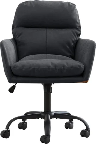 YITAI Silla de escritorio ajustable para oficina en casa con cómodo respaldo cuadrado medio, sillón tapizado giratorio de piel sintética 360 con