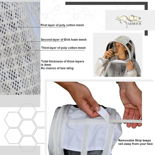 Miniatura 4 de Chaqueta de traje de apicultura, pantalones/pantalones con 2 velos de esgrima capucha y sombrero de ala redonda, disfraz de malla ventilada de 3