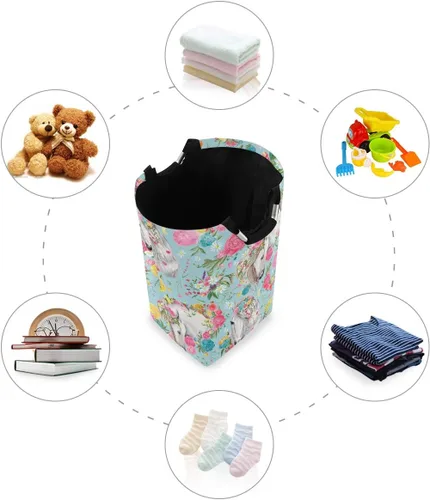 Miniatura 5 de senya Cesta grande de almacenamiento plegable, organizador para ropa sucia, para guardería, juguetes, caballo y flores Multi 6