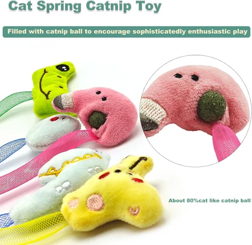 Miniatura 5 de Juego de Juguetes Interactivos para Gatos, Palitos Masticables de Silvervine y Juguete de Resorte para Gatos, Juguetes de Hierba Gatera para 10 packs