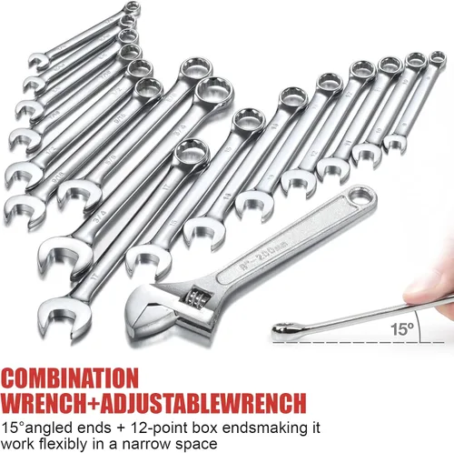 Miniatura 4 de Juego de herramientas mecánicas de 438 piezas con caja de metal resistente de 3 cajones, kit de herramientas de reparación -02