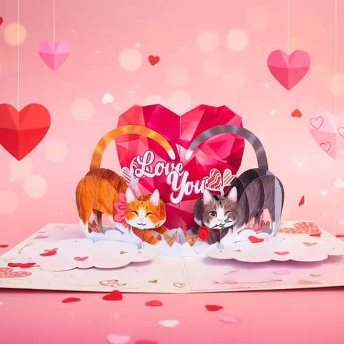 Miniatura 3 de Tarjeta romántica de San Valentín con diseño de gato, 3D, para pareja, gato, para esposa, marido, él, novia, novio, adultos 6 x 8 pulgadas