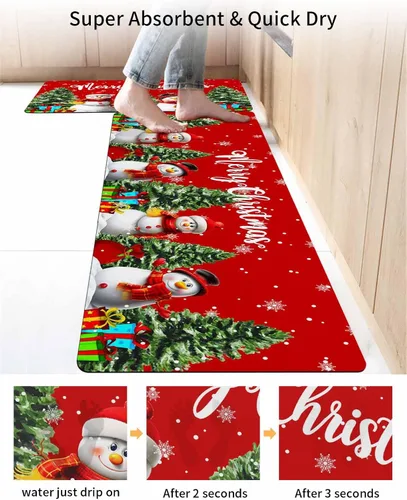 Miniatura 4 de Tapete de baño de invierno con diseño de muñeco de nieve para bañera, antideslizante, de secado rápido y absorbente, con tierra de diatomeas