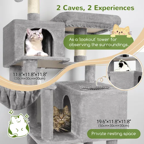 Miniatura 2 de Globlazer Torre de árbol para gatos, muebles para gatos de varios niveles extra altos de 76 pulgadas con cómodos condominios, hamaca y perchas