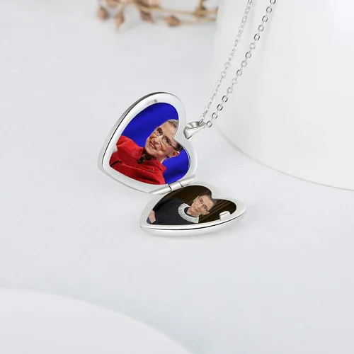 Miniatura 3 de Cuoka Collar con medallón de corazón de plata de ley 925 con medallón de corazón con foto personalizada para mujer, Plata esterlina, No es una