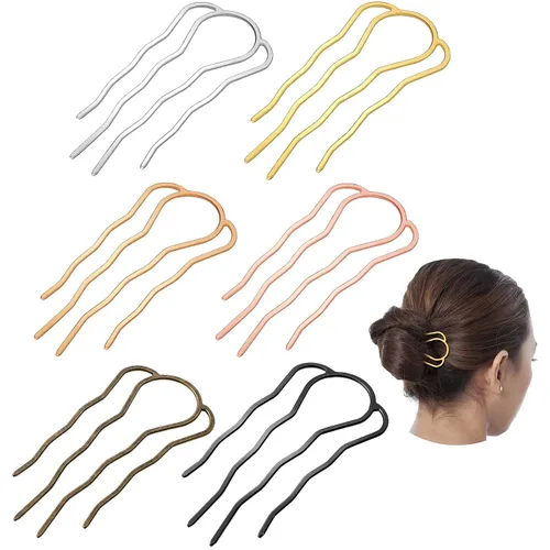 Chuangdi 6 horquillas de pelo de metal con giro francés, horquillas para el cabello en forma de U, peine de 4 puntas para moños, accesorios de
