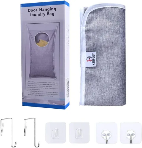 Miniatura 6 de KEEPJOY Bolsa colgante para cesta de lavandería con 2 tipos diferentes de ganchos, tamaño 20 x 30 pulgadas, bolsa de almacenamiento para ropa sucia