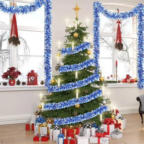 Miniatura 5 de Geosar - Guirnalda de oropel de Navidad de 26,2 pies, decoración de oropel metálico con brillo, guirnalda colgante para árbol de Navidad, adorno
