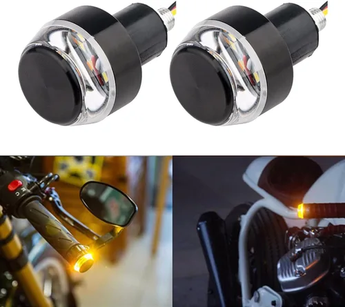 Kewucn 2 luces LED de extremo para manillar de motocicleta, señales de giro redondas de doble color y luces de funcionamiento, marcador lateral de