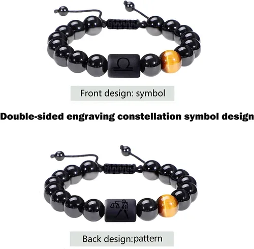 Miniatura 15 de SUMMER LOVE Father's Day Gifts Zodiac Bracelet for Men Women 10mm Natural Black Onyx Stone Star Sign Constellation Beaded Protection Bracelet